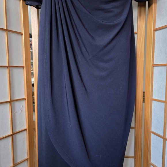 NWT CONNECTED NAVY BLUE STRETCH POLYESTER ASYMMETRICAL SHEATH EVENING DRESS 14P - Picture 4 of 7